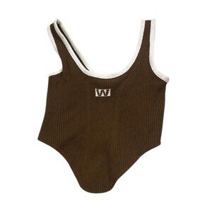 Brown Ribbed Contrast Trim Bodysuit